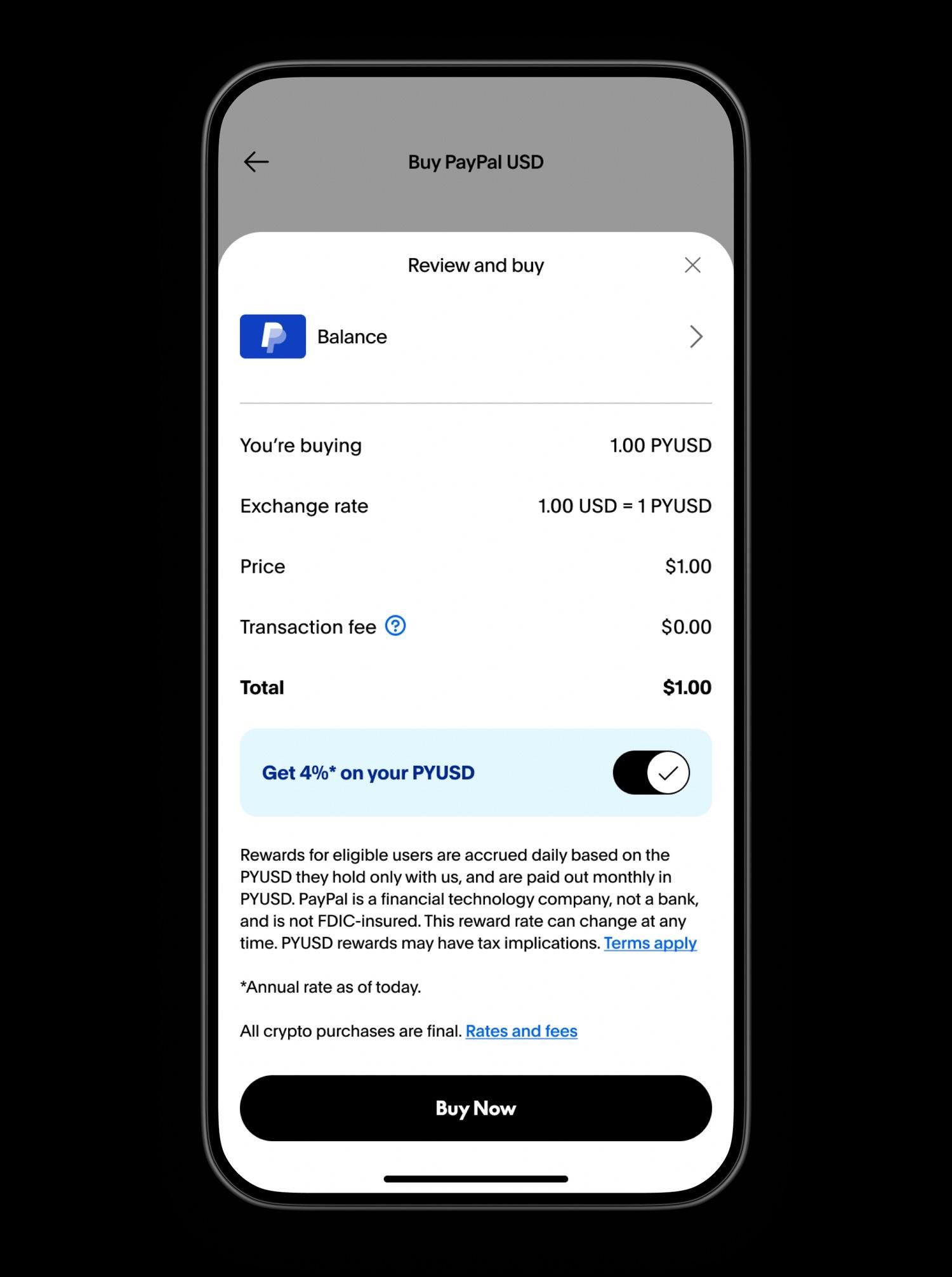 Screenshot 1 of PayPal - PYUSD showing the application interface
